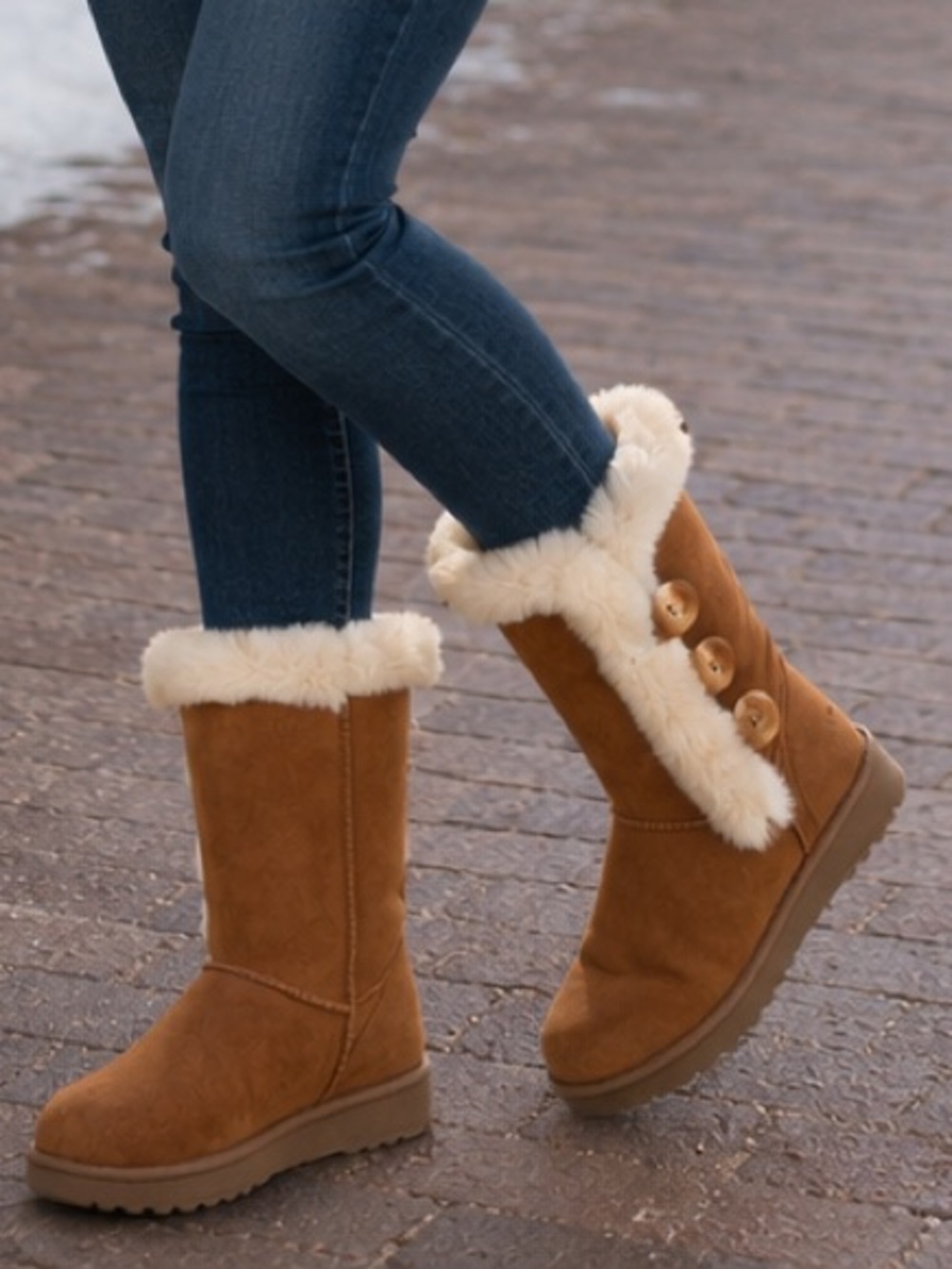 SO Abigail Mid-Calf Faux Fur Winter Boots Chestnut Brown Size 7.5 NWT